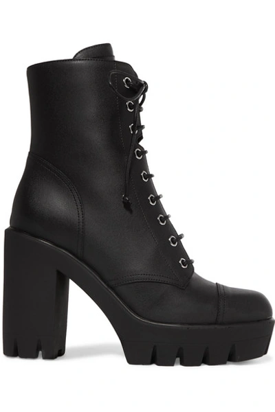 Shop Giuseppe Zanotti Leather Platform Ankle Boots In Black