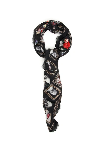 Shop Alexander Mcqueen Cameo And Curiosities Maxi Scarf In Black Beige (black)