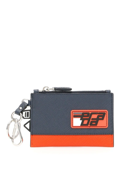 Shop Prada Key Pouch In Baltico Arancio (blue)