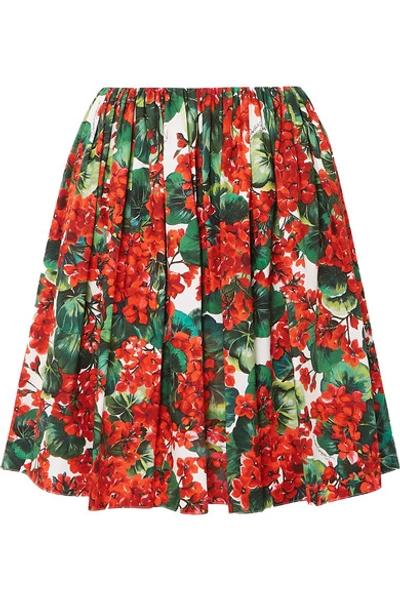 Shop Dolce & Gabbana Pleated Floral-print Cotton Skirt In Red