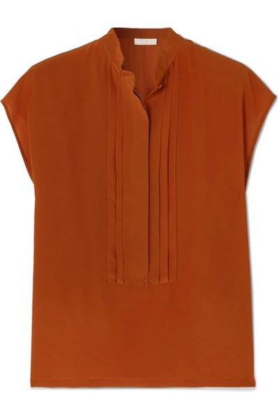 Shop Chloé Pintucked Silk-crepe Blouse In Orange