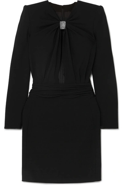 Shop Saint Laurent Embellished Cutout Cady Mini Dress In Black