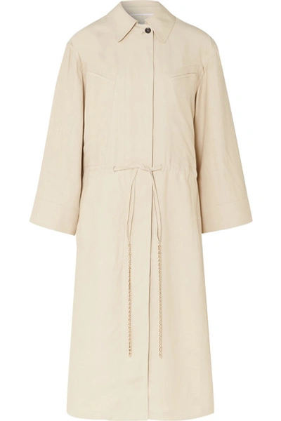 Shop Tre By Natalie Ratabesi The Roma Embellished Canvas Trench Coat In Beige