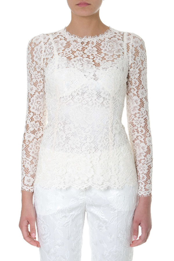 Dolce & Gabbana White Silk Lace Top | ModeSens
