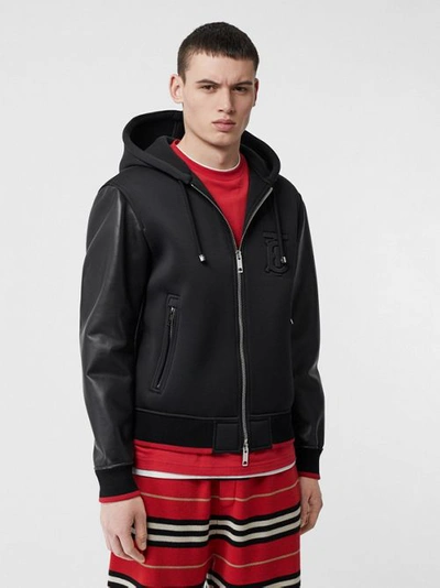 Shop Burberry Lambskin-sleeve Neoprene Hooded Jacket In Black