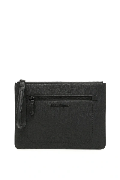 Shop Ferragamo Grain Leather Clutch In Black (black)