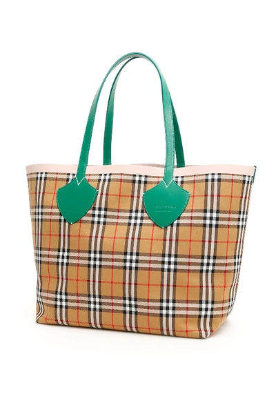 Shop Burberry The Giant Reversible Tote Bag In Palm Grn Pink Aprict (green)