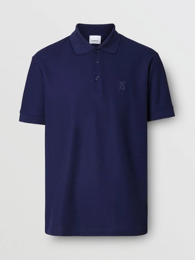 Shop Burberry Monogram Motif Cotton Piqué Polo Shirt In Indigo