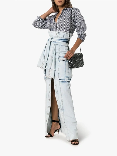 Shop Balmain High Waisted Buttoned Denim Skirt In Gae Blanc