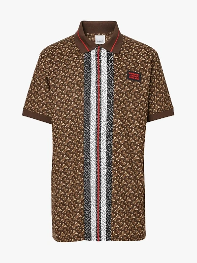 Shop Burberry 'monogram' Poloshirt Mit Streifen In Brown