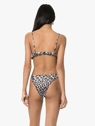 Shop Ganni Ruffled Leopard Print Bikini In Brown