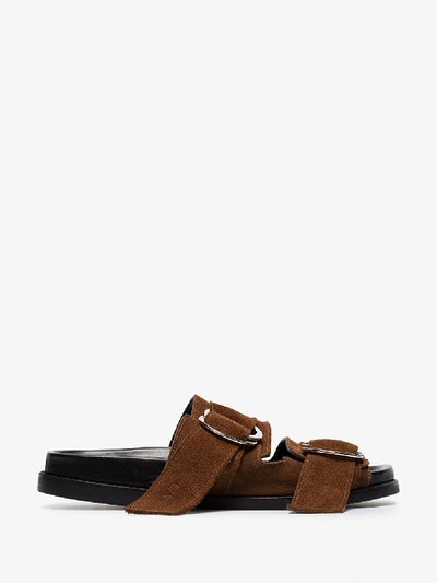 Shop Ganni Brown Flat Dual Strap Suede Sandals