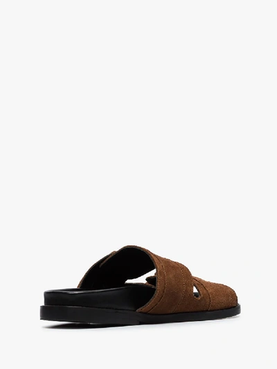 Shop Ganni Brown Flat Dual Strap Suede Sandals