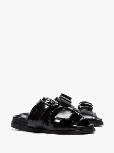 Shop Ganni Black Flat Dual Strap Leather Sandals