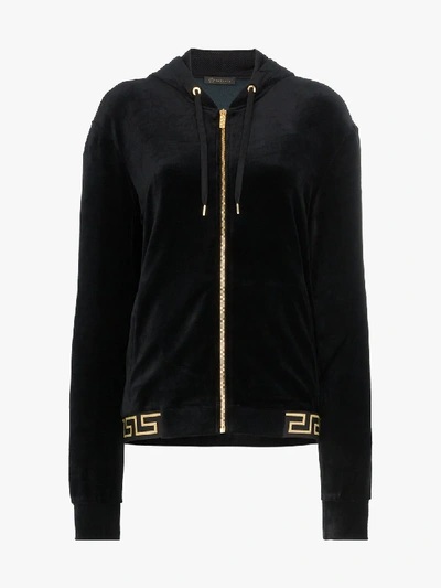 Shop Versace Greca Border Zip-up Hoodie In Black