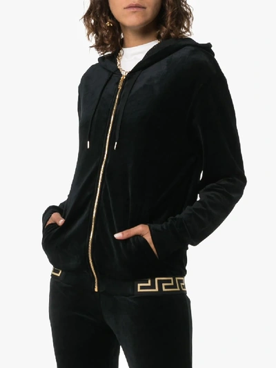 Shop Versace Greca Border Zip-up Hoodie In Black