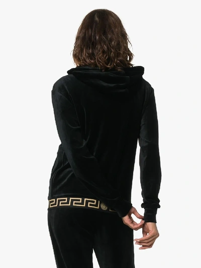 Shop Versace Greca Border Zip-up Hoodie In Black