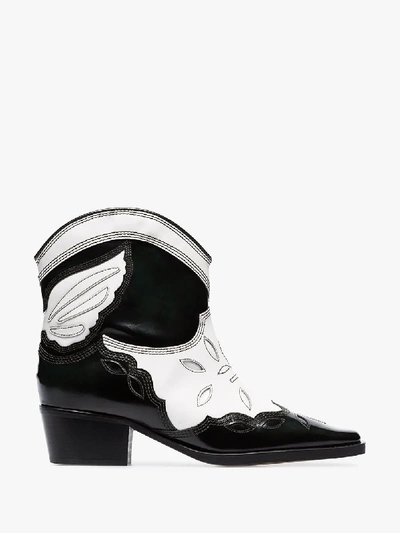 Shop Ganni Black And White Texas 40 Two-tone Patent Leather Cowboy Boots In Green