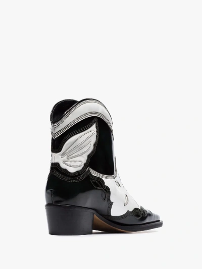 Shop Ganni Black And White Texas 40 Two-tone Patent Leather Cowboy Boots In Green