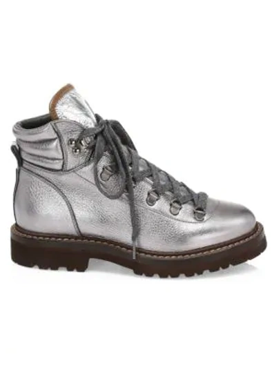 Shop Brunello Cucinelli Shiny Lamé Urban Hiking Boots In Silver