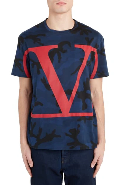 Shop Valentino V-logo Camo T-shirt In Marine/ Scarlet
