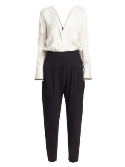 Shop Brunello Cucinelli Monili-trimmed Silk Blouson Jumpsuit In Panama Black