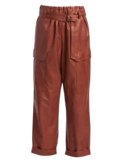 Shop Brunello Cucinelli Relaxed-fit Belted Soft Leather Cargo Pants In Maple