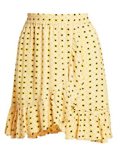 Shop Ganni Printed Crepe Skirt In Maize