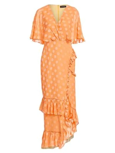 Shop Saloni Rose Polka Dot Ruffled Midi Dress In Apricot