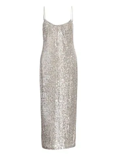 Shop Galvan Glitter Built-in Bustier Midi Slip Dress In Platinum