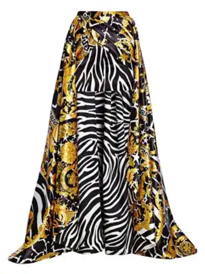 Shop Versace Savage Baroque Print High-low Ball Skirt In Black Gold