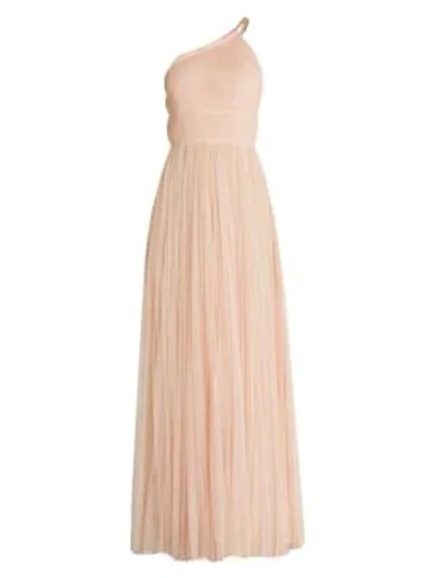 Shop Stella Mccartney Asymmetric Tulle A-line Gown In Rose Ash