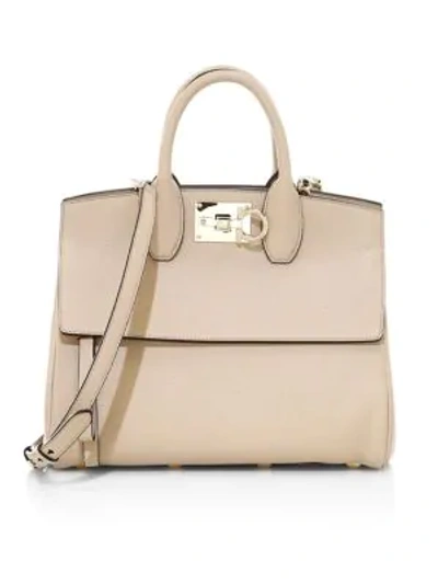 Shop Ferragamo Small Studio Leather Top Handle Bag In Taupe