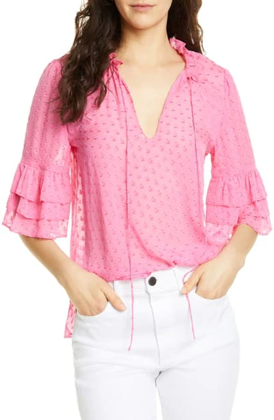 Shop Alice And Olivia Julius Tier Sleeve Silk Blend Blouse In Hot Pink