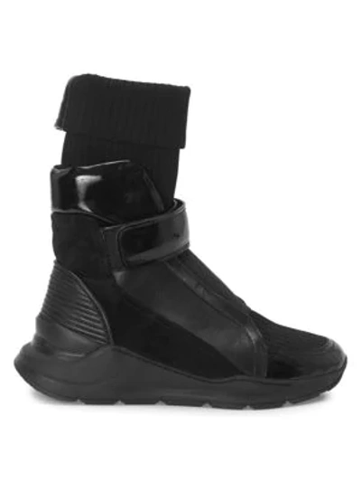 Shop Balmain Leather Sock Sneakers In Black