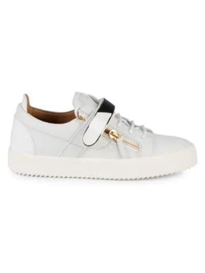 Shop Giuseppe Zanotti Leather Low-top Sneakers In Bianco