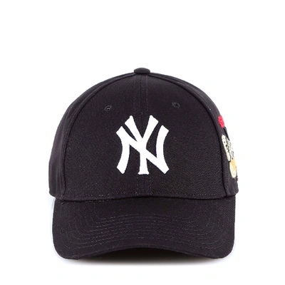 Shop Gucci Embroidered Ny Yankees Logo Baseball Cap In Black