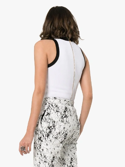 Shop Balmain Logo Intarsia Sleeveless Bodysuit In White
