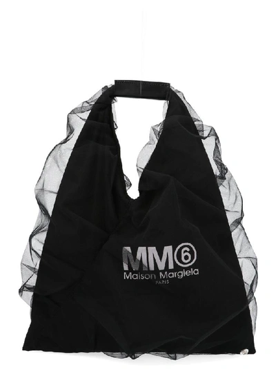 Shop Mm6 Maison Margiela Logo Tulle Shoulder Bag In Black