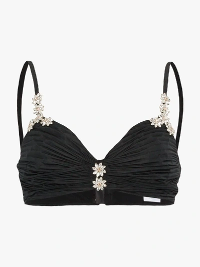 Shop Area Ruched Floral Embellished Bra In Black