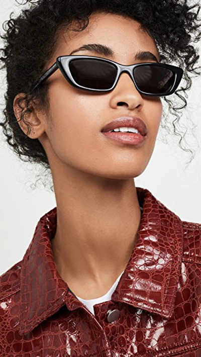 Shop Saint Laurent Narrow Acetate Cat Eye Sunglasses In Black/grey