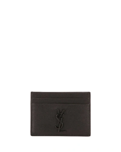 Shop Saint Laurent Men's Tonal Ysl Logo Leather Card Holder In Black