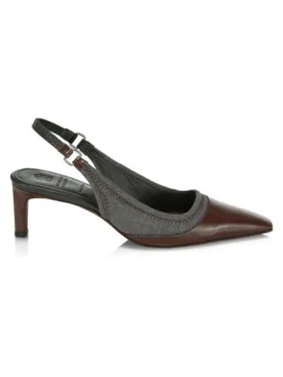 Shop Brunello Cucinelli Monili Trim Neoprene Slingbacks In Brown