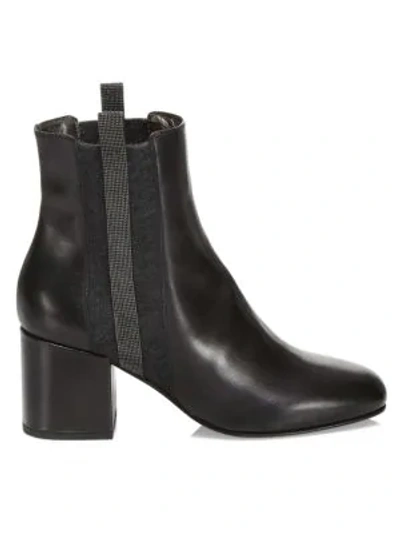 Shop Brunello Cucinelli Lissato Leather City Heel Boots In Black