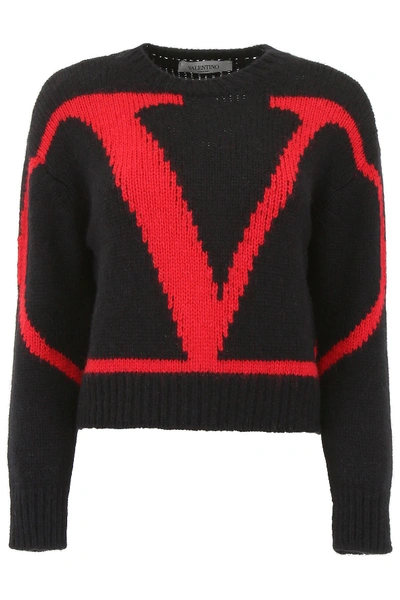 Shop Valentino Vlogo Pullover In Nero Rosso (black)