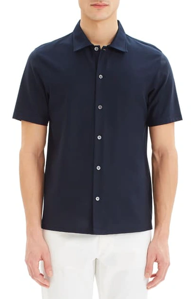 Shop Theory Isak Short Sleeve Button Up Knit Shirt In Eclipse