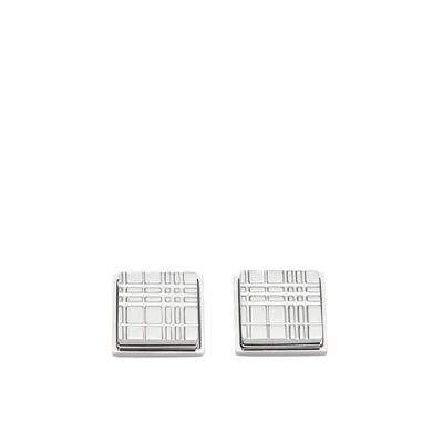 Shop Burberry Palladium-plated Check-engraved Square Cufflinks