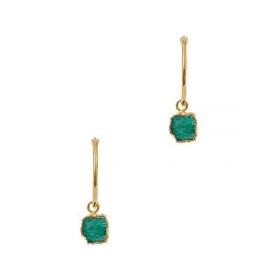 Shop Missoma Amazonite Medium Charm Hoop Earrings In Green