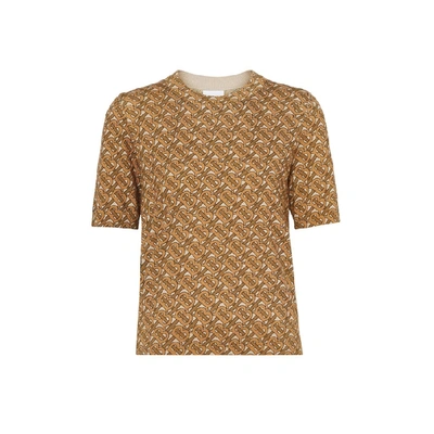 Shop Burberry Monogram Print Merino Wool Top In Beige