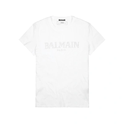 Shop Balmain White Logo Cotton T-shirt